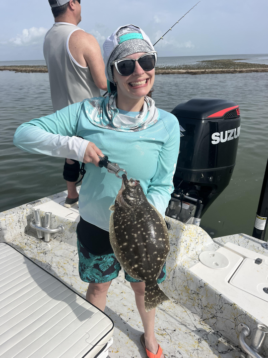 Deep sea bait casting pays off with a Southern Flounder in Port Mansfield!