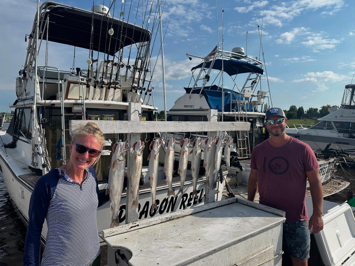 Dockside victory – Lake Trout lined up after a great day!