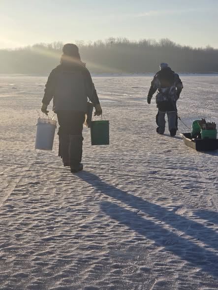 Hard water action in Mosinee, Wisconsin—ice fishing at its best