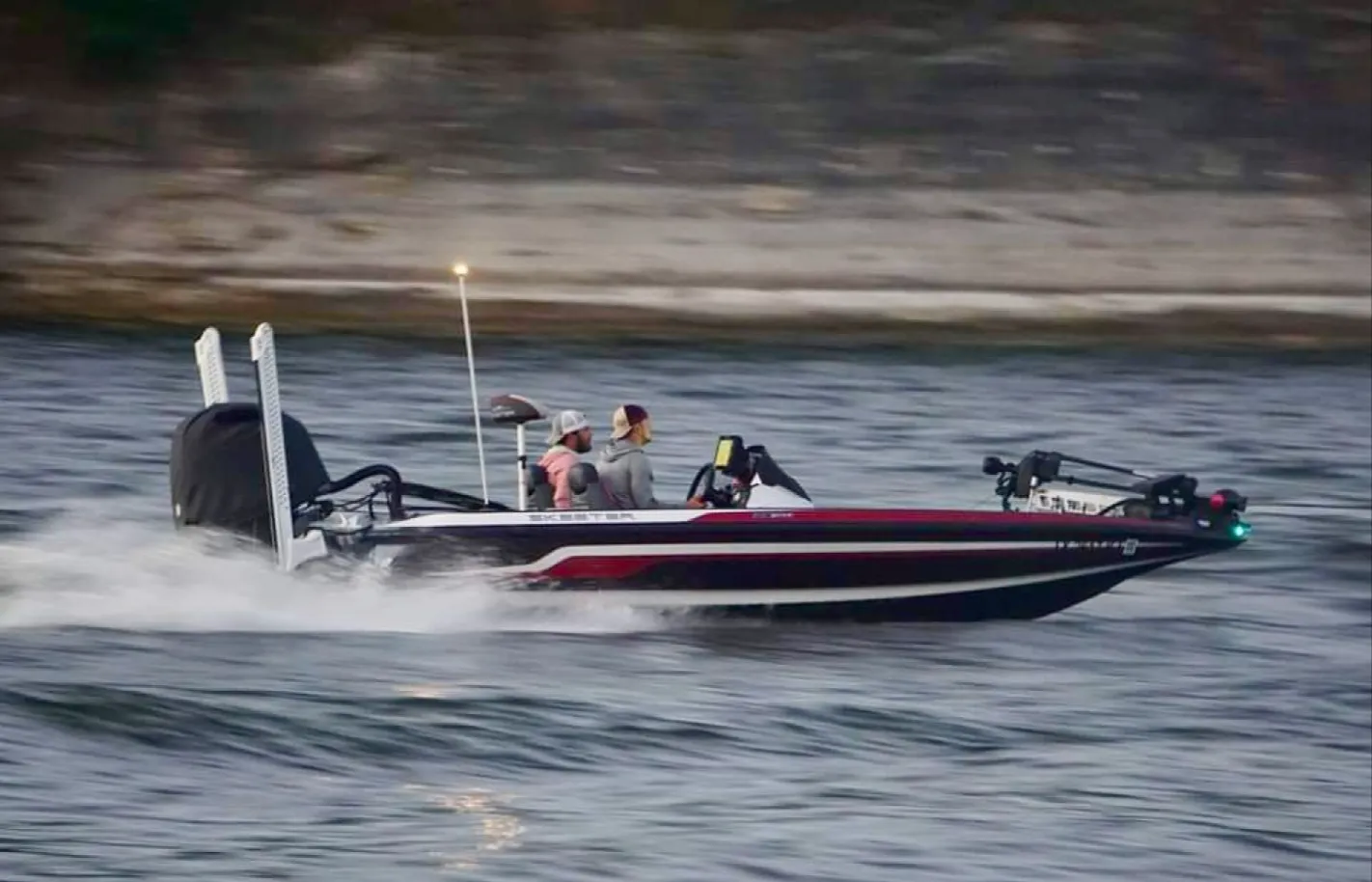 Bass fishing on Austin lake at golden hour