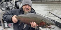 Fishing for a big pink salmon in MI