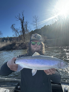 A single rainbow trout, 21 inches long, caught while fishing in Frankfort