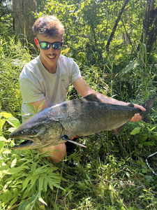 Solo angler landing a fish in Frankfort