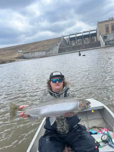 Photograph of a 28-inch Rainbow Trout caught while fishing in Frankfort