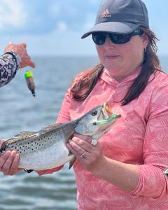 A spotted weakfish measuring 11 inches caught in Wanchese