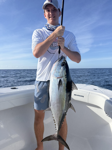Huge Blackfin Tuna reeled in during a stormy day!