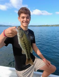 Guadalupe bass, 11 inches long, caught in Branson, Missouri while fishing