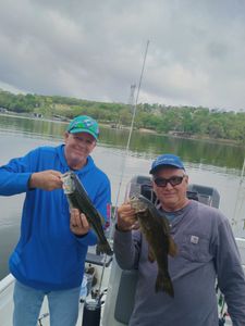 Two smallmouth bass caught on a fishing trip in Missouri