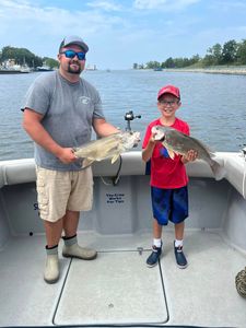 Two black drum fish caught during a cruises and fishing excursion in Muskegon