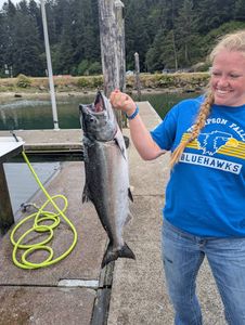 Chinook salmon catch displayed on dock in Roseburg OR