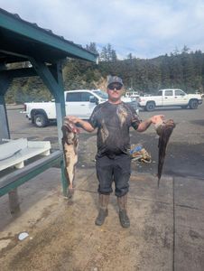 Two fish caught during fishing trip in Roseburg Oregon displayed at boat launch