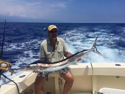 A fisherman catches a large Atlantic Sailfish in Kailua-Kona