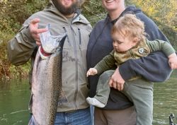 Proud salmon catch on a family fishing trip