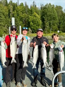 7 rainbow trout, chinook salmon, and coho salmon caught fishing in Port Orford