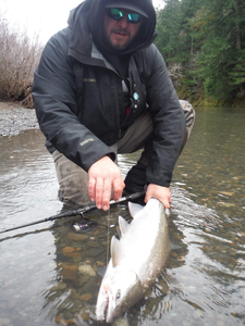 One person fishing in the scenic Port Orford locale