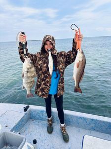 Two black drum and redfish caught in Rockport