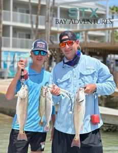Three redfish, 18 inches long, caught fishing in Brownsville