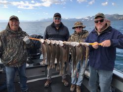 Four people fishing on the coast in California