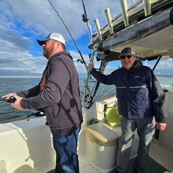 Great day on the water using jigging and trolling techniques. Cloudy afternoon conditions perfect for fishing.