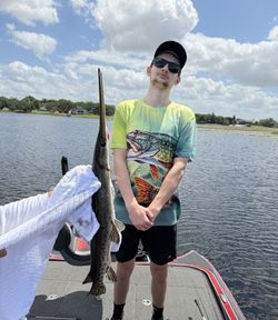 Longnose gar caught fishing in Winter Garden Florida on boat deck
