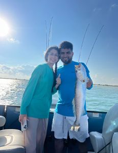 Spotted weakfish, 27 inches, caught while fishing at South Padre Island