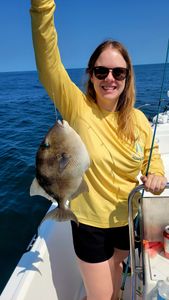 Angler with a grey triggerfish in New Jersey