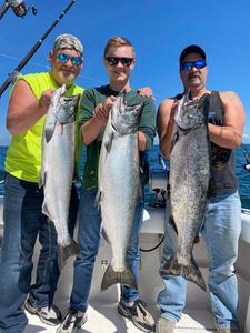 Three chinook salmon caught on a fishing trip in NY