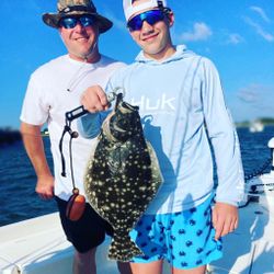 Large Flounder Fish reeled from Atlantic Beach