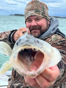 Excited catch! Walleye fishing adventure.
