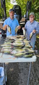 Two people fishing for spotted weakfish in Lowell
