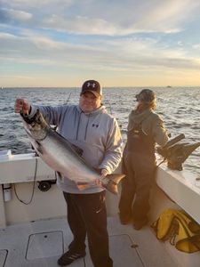 One pink salmon, 25 inches long, caught while fishing in Manistee