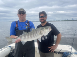 Hooked a huge striped bass at my local fishing spot!