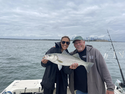 Nice striped bass caught using deep sea jigging and light tackle techniques off Hingham!