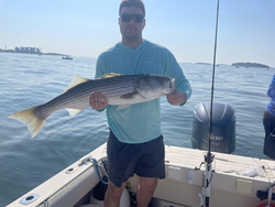 Striped Bass action with storms brewing at 18 Shipyard Dr!