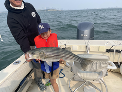 Big Striped Bass landed in Hingham using deep sea techniques!