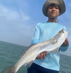 Caught a spotted weakfish measuring 25 inches in Pleasanton