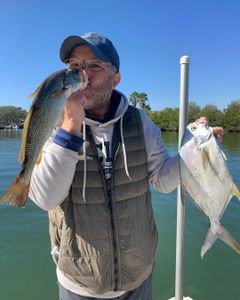 Two Florida Pompano fish caught while cruising and fishing in FL