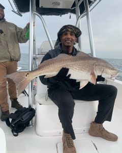 Exciting photo of a 36-inch redfish caught in New Smyrna Beach, Florida