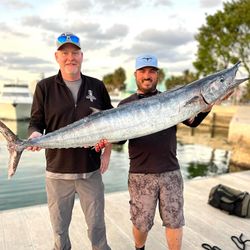 A wahoo fish caught by two people in Miami
