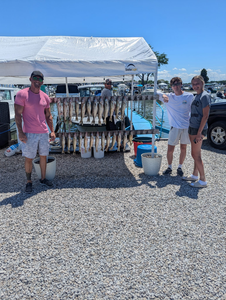 Four people fishing together in Port Clinton
