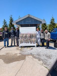 Large catch of fish displayed on cleaning station at Port Clinton OH fishing charter