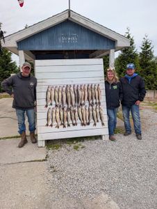 Fishing display board showing multiple caught fish at Port Clinton OH marina