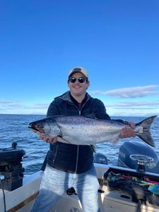 Photograph of a pink salmon caught while fishing in BC