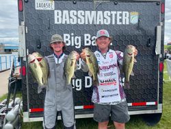 Bass fishing tournament catch display in Fort Worth TX showing multiple largemouth bass