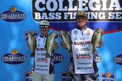 Spotted bass fishing tournament catch displayed at collegiate bass fishing series event in Fort Worth TX