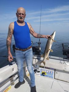 Northern pike caught while fishing in Pulaski NY displayed on charter boat deck