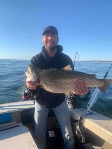 A photo of a 27-inch rainbow trout caught while fishing in NY