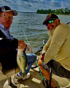 Fisherman with white crappie fish catch in Alba