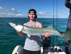A great barracuda, a large fish species, caught during fishing in Key Largo.