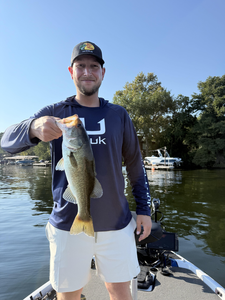 Nice Florida bass caught using heavy and light tackle at Buchanan Dam TX under clear skies!
